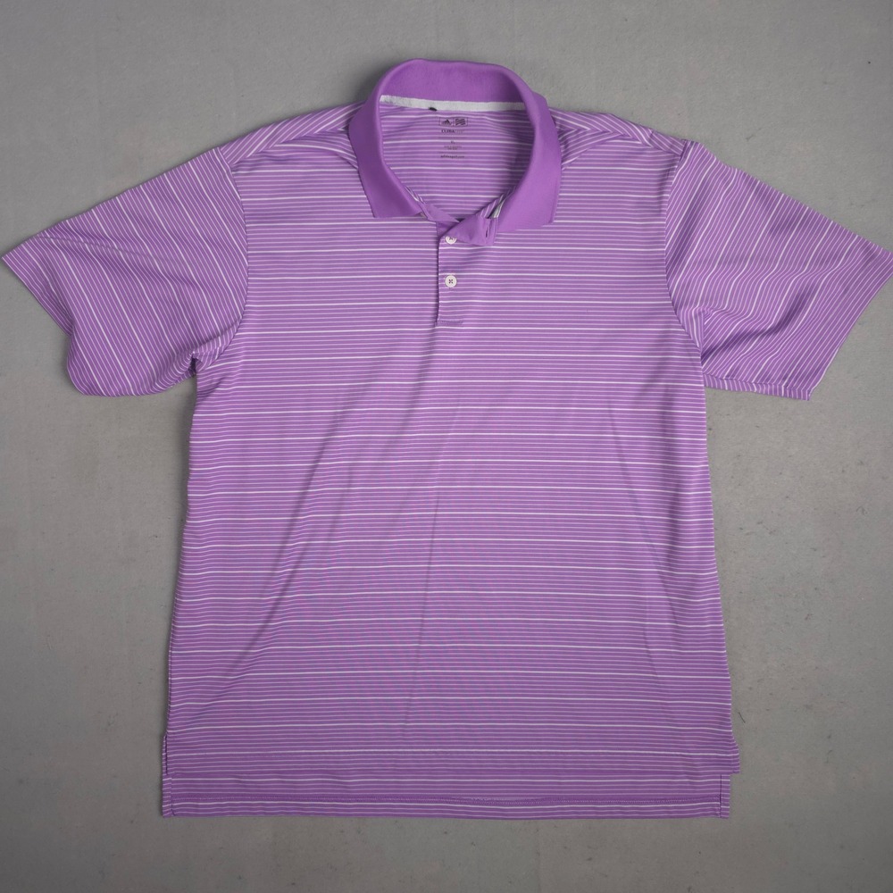 Adidas Golf ClimaCool Polo Shirt‎ Mens XL Purple Striped Short Sleeve Sport